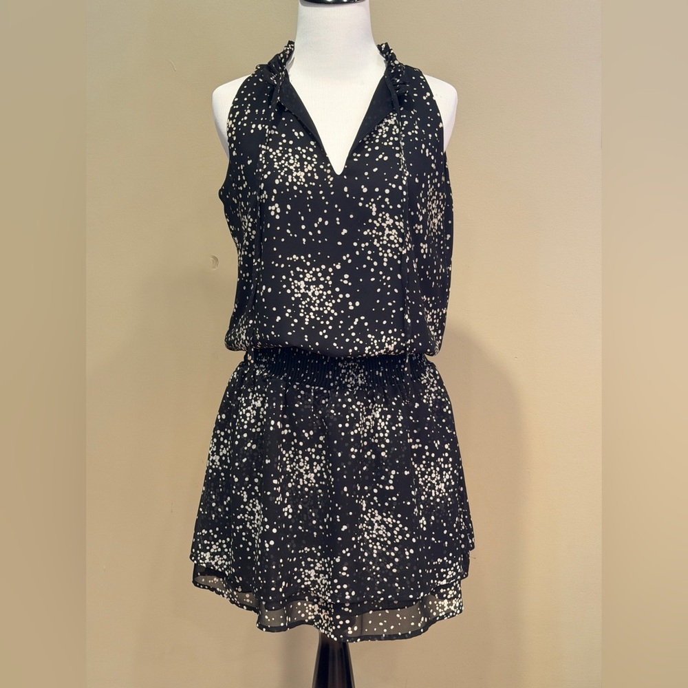 Veronica M Black Mini Summer Dress with White Dot Print - Size Small